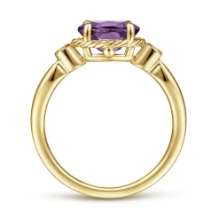 Hot Gabriel & Co. Promise Ring - 14K Yellow Gold Oval Amethyst and Diamond Three Stone Promise Ring