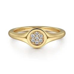 New Gabriel & Co. Promise Ring - 14K Yellow Gold Pave Diamond Signet Promise Ring