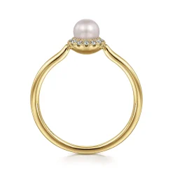 Best Gabriel & Co. Promise Ring - 14K Yellow Gold Pearl Promise Ring with Diamond Halo