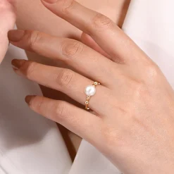 New Gabriel & Co. Promise Ring - 14K Yellow Gold Pearl Bujukan Promise Ring