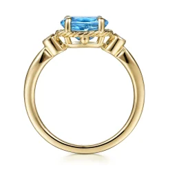 Hot Gabriel & Co. Promise Ring - 14K Yellow Gold Rope Swiss Blue Topaz and Diamond Promise Ring