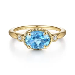 Hot Gabriel & Co. Promise Ring - 14K Yellow Gold Rope Swiss Blue Topaz and Diamond Promise Ring