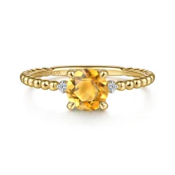 Gabriel & Co. Promise Ring - 14K Yellow Gold Round Citrine and Diamond Bujukan Promise Ring