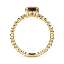New Gabriel & Co. Promise Ring - 14K Yellow Gold Round Garnet and Diamond Bujukan Promise Ring