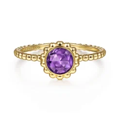 Gabriel & Co. Promise Ring - 14K Yellow Gold Round Amethyst Bujukan Beaded Promise Ring