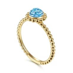 Gabriel & Co. Promise Ring - 14K Yellow Gold Round Blue Topaz Bujukan Beaded Promise Ring