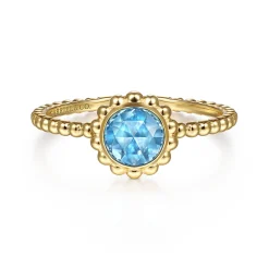 Gabriel & Co. Promise Ring - 14K Yellow Gold Round Blue Topaz Bujukan Beaded Promise Ring