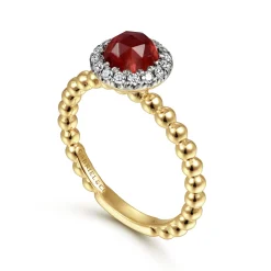 New Gabriel & Co. Promise Ring - 14K Yellow Gold Round Garnet with Diamond Halo Bujukan Promise Ring