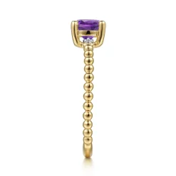 Discount Gabriel & Co. Promise Ring - 14K Yellow Gold Round Amethyst and Diamond Bujukan Promise Ring