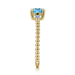 Clearance Gabriel & Co. Promise Ring - 14K Yellow Gold Round Swiss Blue Topaz and Diamond Bujukan Promise Ring