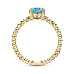 Clearance Gabriel & Co. Promise Ring - 14K Yellow Gold Round Swiss Blue Topaz and Diamond Bujukan Promise Ring