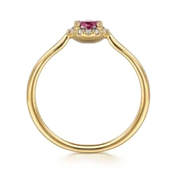 New Gabriel & Co. Promise Ring - 14k Yellow Gold Round Cut Diamond Halo Pink Tourmaline Promise Ring