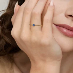 Clearance Gabriel & Co. Promise Ring - 14K Yellow Gold Sapphire Beaded Stackable Promise Ring