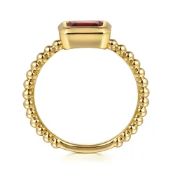 Discount Gabriel & Co. Promise Ring - 14K Yellow Plain Gold Bujukan And Garnet Stackable Promise Ring