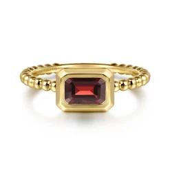 Discount Gabriel & Co. Promise Ring - 14K Yellow Plain Gold Bujukan And Garnet Stackable Promise Ring