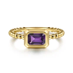 New Gabriel & Co. Promise Ring - 14K Yellow Plain Gold Bujukan And Amethyst Stackable Promise Ring