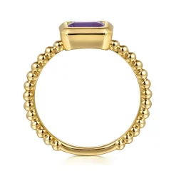 New Gabriel & Co. Promise Ring - 14K Yellow Plain Gold Bujukan And Amethyst Stackable Promise Ring