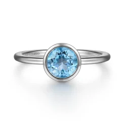 Discount Gabriel & Co. Promise Ring - 927 Sterling Silver Bezel Set Blue Topaz Solitaire Promise Ring