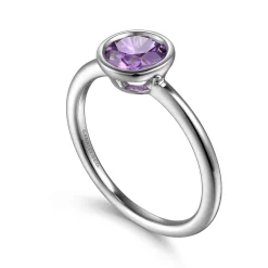 Best Gabriel & Co. Promise Ring - 925 Sterling Silver Bezel Set Amethyst Solitaire Promise Ring
