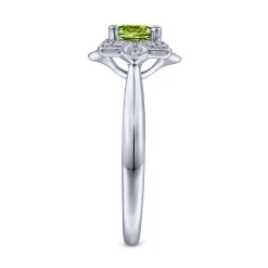 Best Gabriel & Co. Promise Ring - Vintage Inspired 14K White Gold Round Peridot and Floral Diamond Halo Promise Ring