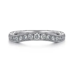 Outlet Gabriel & Co. Provence - Vintage Inspired Curved 14K White Gold Micro Pave Diamond Anniversary Band - 0.25 ct