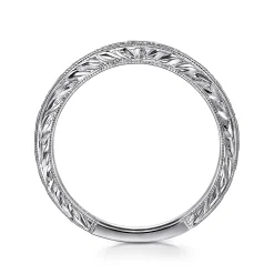 Outlet Gabriel & Co. Provence - Vintage Inspired Curved 14K White Gold Micro Pave Diamond Anniversary Band - 0.25 ct