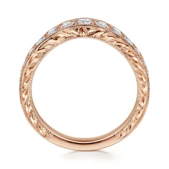 New Gabriel & Co. Provence - Vintage Inspired 14K Rose Gold Curved Channel Set Diamond Wedding Band with Engraving - 0.5 ct