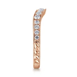 New Gabriel & Co. Provence - Vintage Inspired 14K Rose Gold Curved Channel Set Diamond Wedding Band with Engraving - 0.5 ct