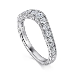 Gabriel & Co. Provence - Vintage Inspired 14K White Gold Curved Channel Set Diamond Wedding Band with Engraving - 0.5 ct
