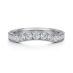 Gabriel & Co. Provence - Vintage Inspired 14K White Gold Curved Channel Set Diamond Wedding Band with Engraving - 0.5 ct