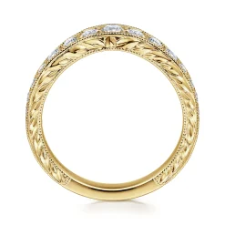 New Gabriel & Co. Provence - Vintage Inspired 14K Yellow Gold Curved Channel Set Diamond Wedding Band with Engraving - 0.5 ct