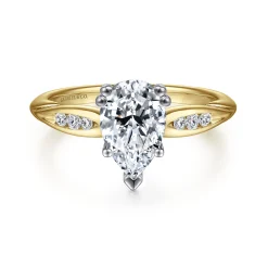 Discount Gabriel & Co. Quinn - 14K White-Yellow Gold Pear Shape Diamond Channel Set Engagement Ring