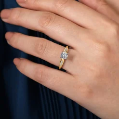 Clearance Gabriel & Co. Quinn - 14K White-Yellow Gold Round Diamond Channel Set Engagement Ring