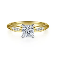 Clearance Gabriel & Co. Quinn - 14K White-Yellow Gold Round Diamond Channel Set Engagement Ring