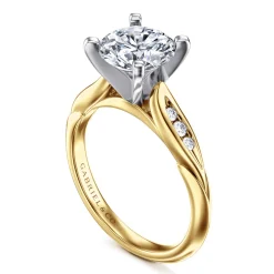 Discount Gabriel & Co. Quinn - 14K White-Yellow Gold Round Diamond Channel Set Engagement Ring
