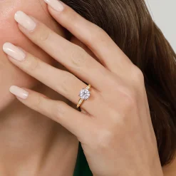Discount Gabriel & Co. Quinn - 14K White-Yellow Gold Round Diamond Channel Set Engagement Ring