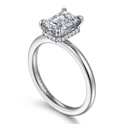 Hot Gabriel & Co. Rainah - 18K White Gold Emerald Cut Diamond Engagement Ring