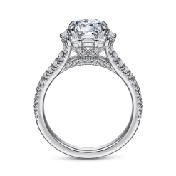 Discount Gabriel & Co. Rainier - 14K White Gold Cushion Halo Round Diamond Engagement Ring