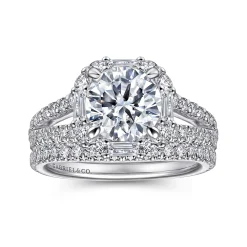 Discount Gabriel & Co. Rainier - 14K White Gold Cushion Halo Round Diamond Engagement Ring