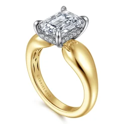 Sale Gabriel & Co. Raven - 14K White-Yellow Gold Emerald Cut Diamond Engagement Ring