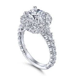 Outlet Gabriel & Co. Rayna - 14K White Gold Round Halo Diamond Engagement Ring