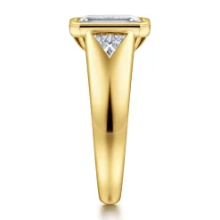 Sale Gabriel & Co. Reaux - 14K Yellow Gold Emerald Cut Three Stone Bezel Set Diamond Engagement Ring