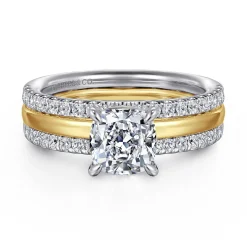 Hot Gabriel & Co. Reba - 14K White-Yellow Gold Cushion Cut Diamond Engagement Ring