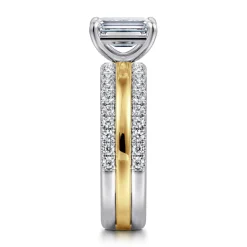 Discount Gabriel & Co. Reba - 14K White-Yellow Gold Emerald Cut Diamond Engagement Ring