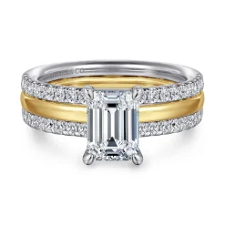 Discount Gabriel & Co. Reba - 14K White-Yellow Gold Emerald Cut Diamond Engagement Ring