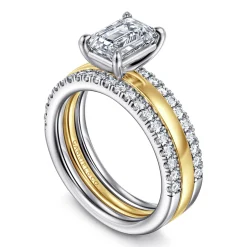Discount Gabriel & Co. Reba - 14K White-Yellow Gold Emerald Cut Diamond Engagement Ring