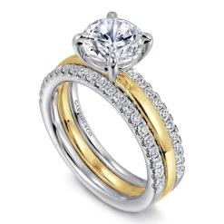 New Gabriel & Co. Reba - 14K White-Yellow Gold Round Diamond Engagement Ring