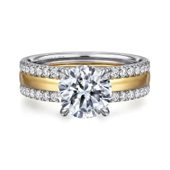 Outlet Gabriel & Co. Reba - 14K White-Yellow Gold Round Diamond Engagement Ring