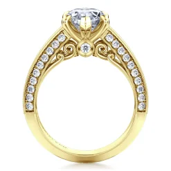 New Gabriel & Co. Rebecca - Vintage Inspired 14K Yellow Gold Wide Band Marquise Shape Diamond Channel Set Engagement Ring
