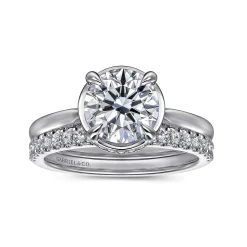 Clearance Gabriel & Co. Reece - 14K White Gold Round Bezel Prong Diamond Engagement Ring